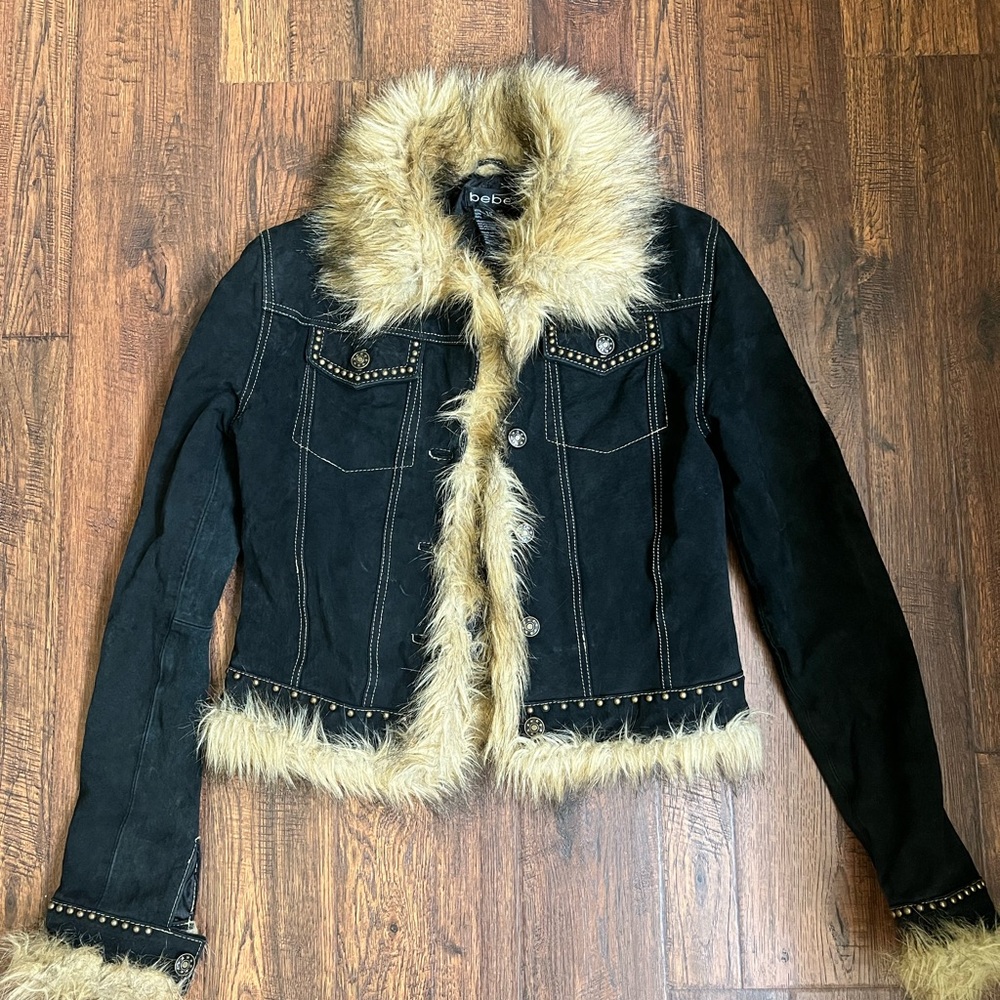 Bebe Black Jacket with Faux Fur Trim